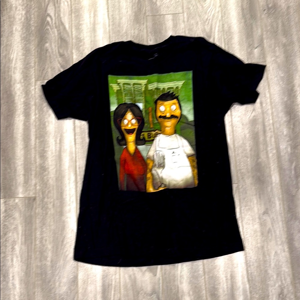 Black Bob’s Bugers Graphic T-Shirt with Cartoon Print